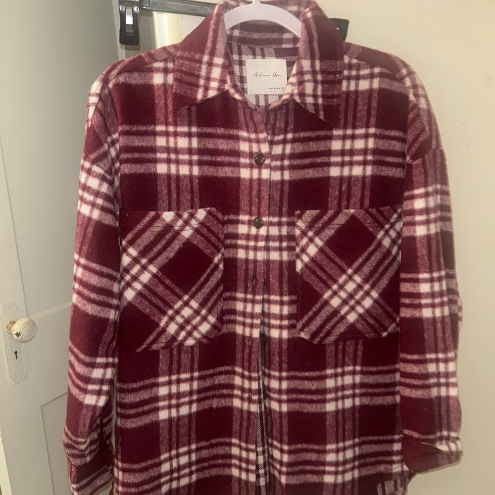 boutique Maroon Checkered Shirt Jacket